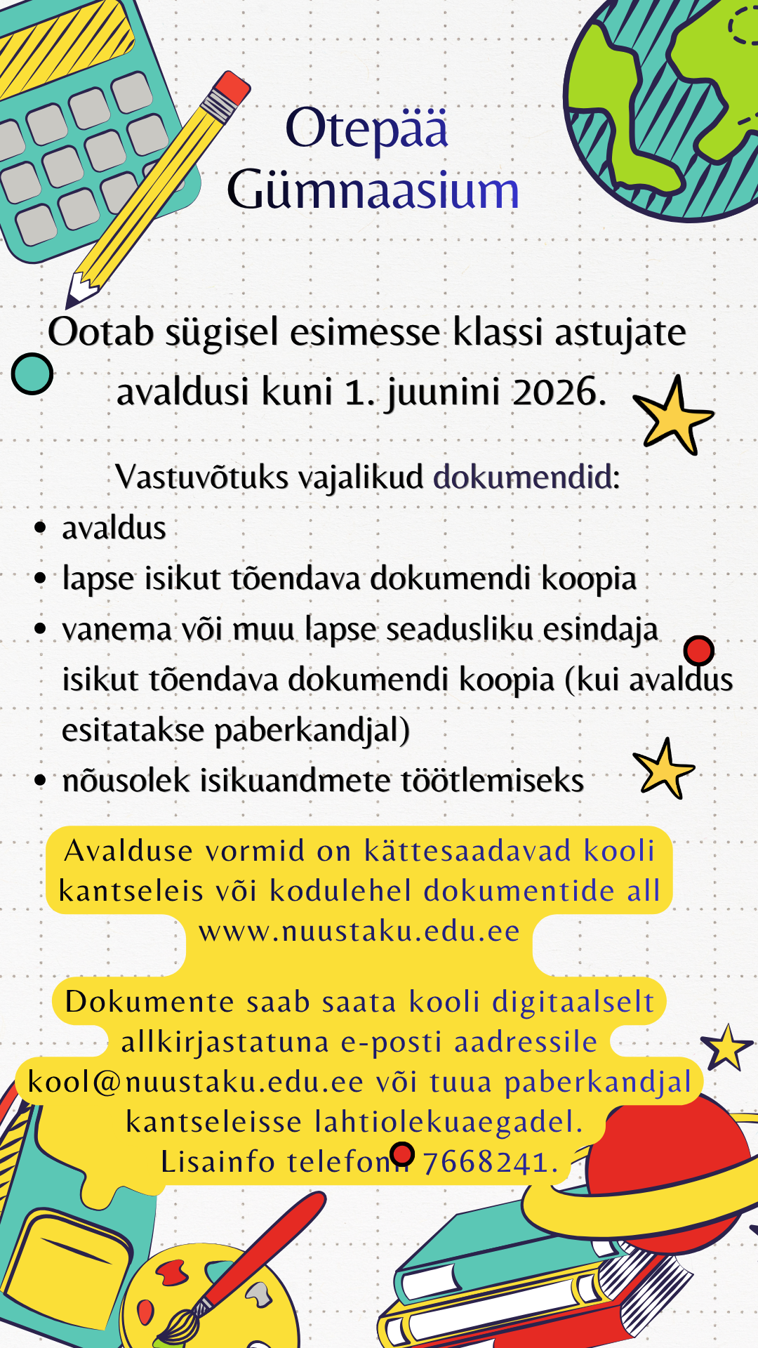Otepää Gümnaasium ootab 1. klassi astujate avaldusi